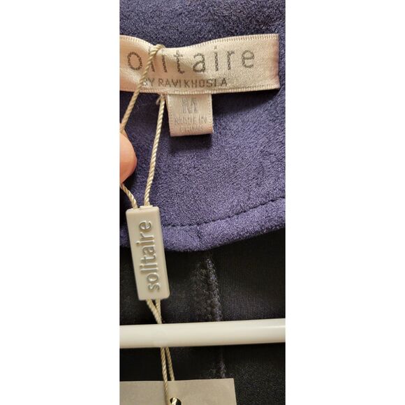 Solitaire Jacket Womens Medium Navy Blue Faux Suede Full Zip NEW with Tags! - Picture 7 of 8